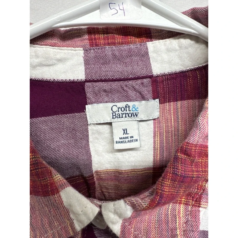 Croft & Barrow Womens XL‎ Plaid Button Down Shirt Long Sleeve Burgundy White